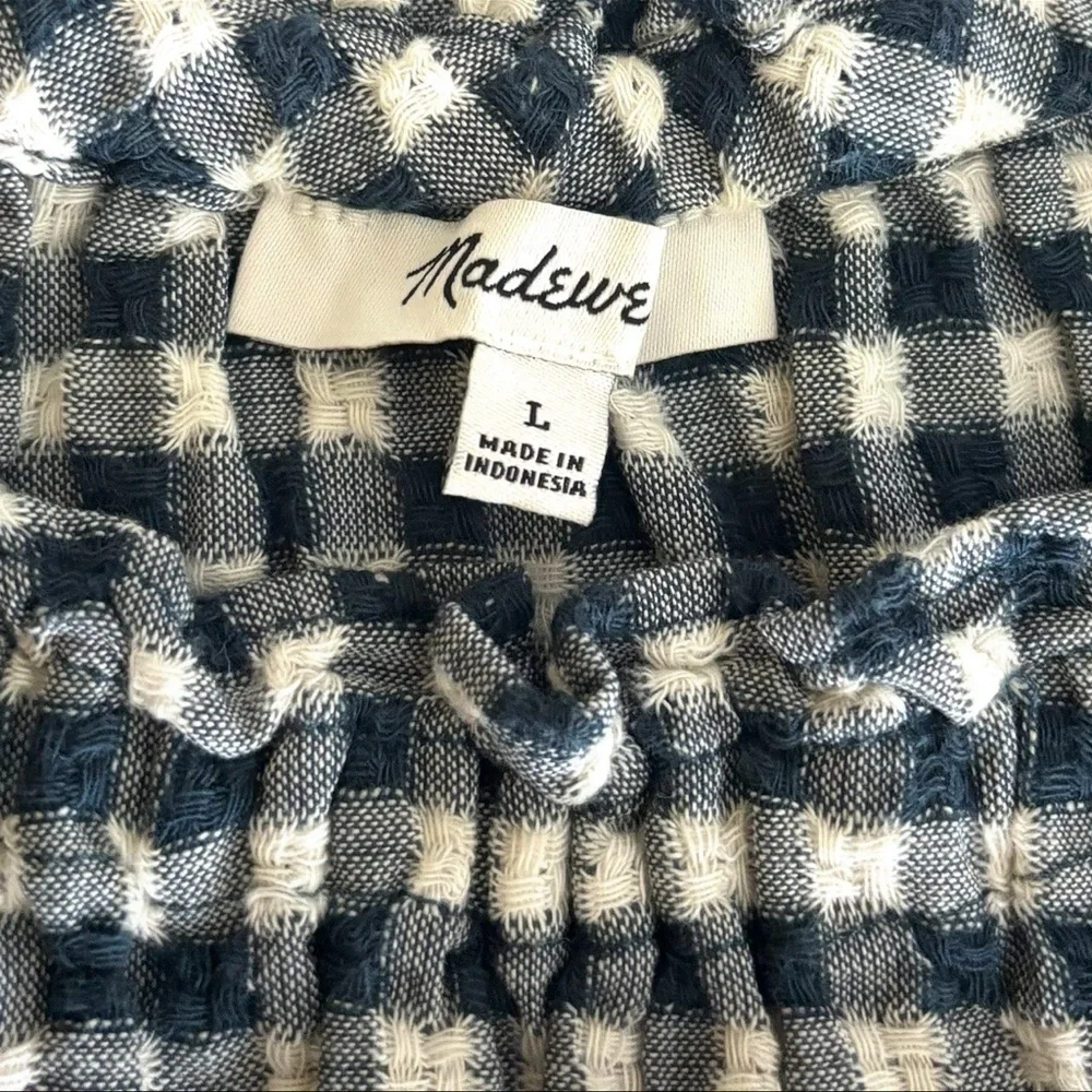 Madewell Black and White Gingham Smocked Peplum Blouse
